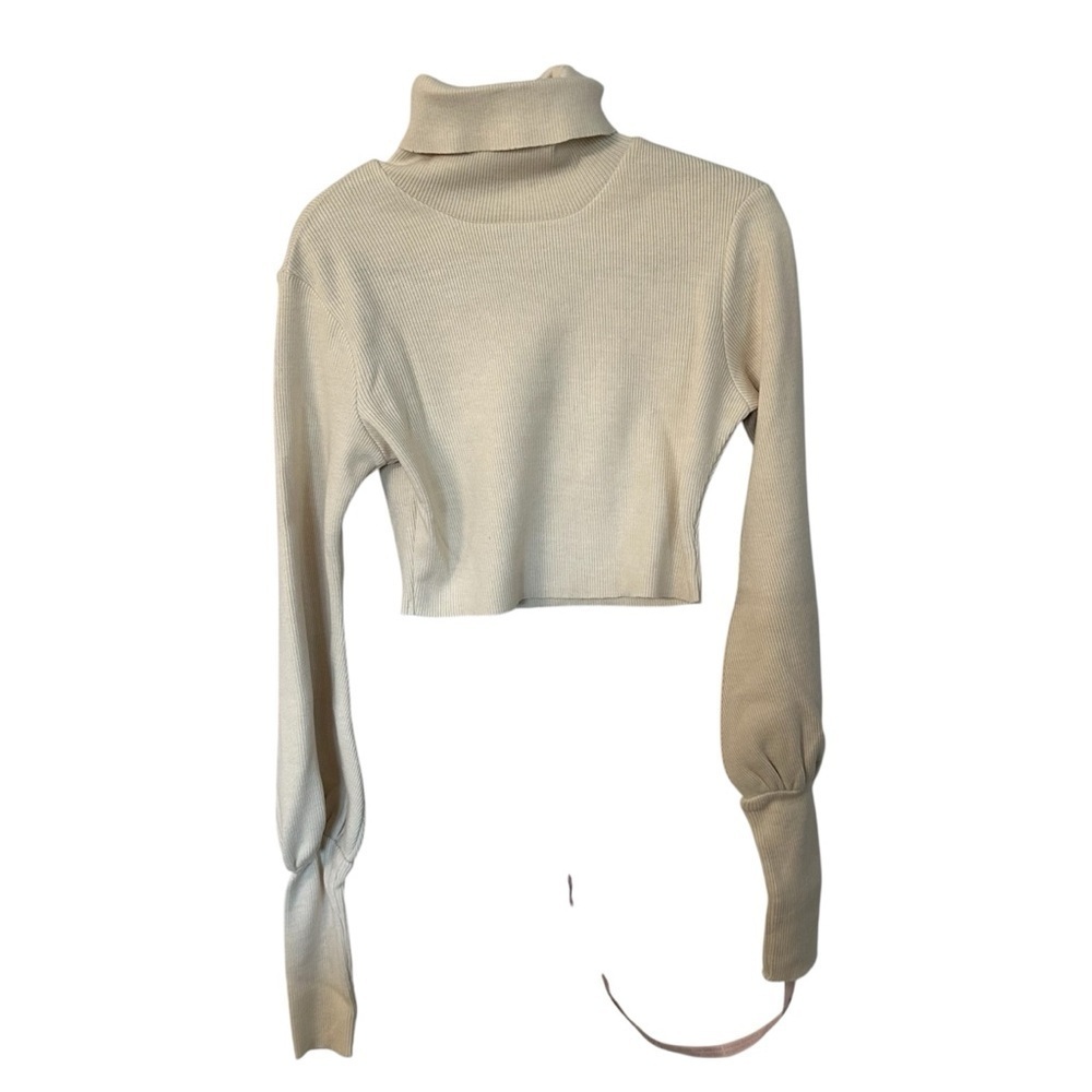 Choosy Women’s Cropped Long Sleeve Cream Knit Turtleneck Sweater Blouse Sz S NWT